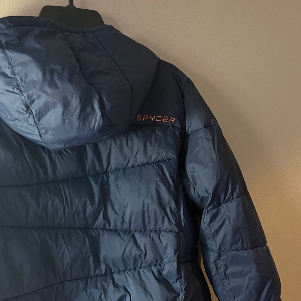 Spyder Boys Navy Blue and Bright Orange Puffer Jacket - Picture 6 of 7